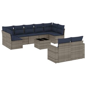 vidaXL Salon de jardin 10 Pièces avec coussins gris résine tressée