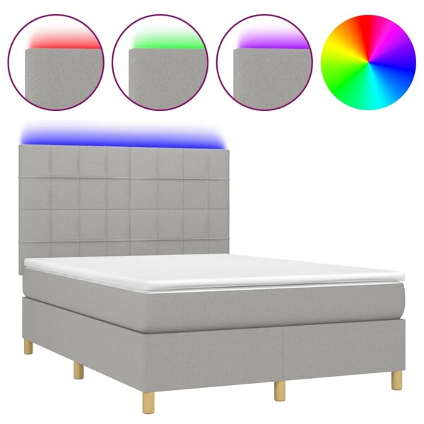 vidaXL Sommier à lattes de lit et matelas et LED Gris clair 140x190 cm