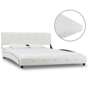 vidaXL Lit avec matelas Blanc Similicuir 140x200 cm