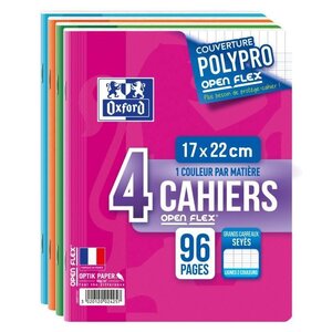 OXFORD Lot de 4 cahiers agrafés 96 pages seyes 17 x 22 cm Openflex - 90g