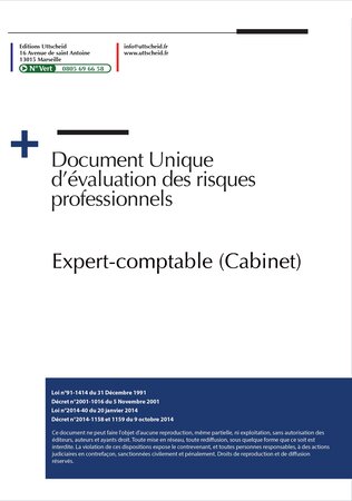 Document Unique d'évaluation des risques professionnels métier (Pré-rempli) : Expert-comptable (Cabinet) - Version 2024 UTTSCHEID