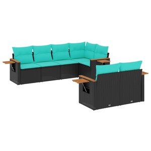 vidaXL Salon de jardin 7 Pièces avec coussins noir résine tressée