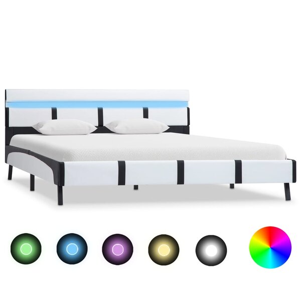 vidaXL Cadre de lit avec LED sans matelas blanc 140x200 cm similicuir