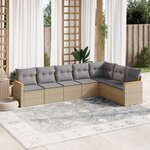 vidaXL Salon de jardin avec coussins 7 Pièces beige résine tressée