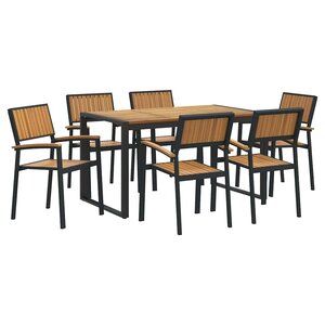 vidaXL Ensemble de salle à manger pour jardin 7 Pièces Noir et marron