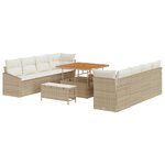 Ensemble 11 pièces de canapé de jardin avec coussins en poly rotin beige acacia