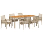 vidaXL Ensemble salle à manger jardin 7 pièces avec coussins Beige Poly Rotin