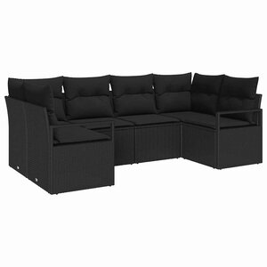 vidaXL Ensemble de canapé de jardin avec coussin 6 Pièces Noir polyrotin