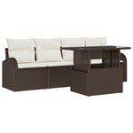 vidaXL Ensemble de canapé de jardin 5 pièces avec coussins en polyrotin marron