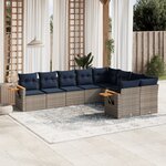 vidaXL Salon de jardin 9 Pièces avec coussins gris résine tressée
