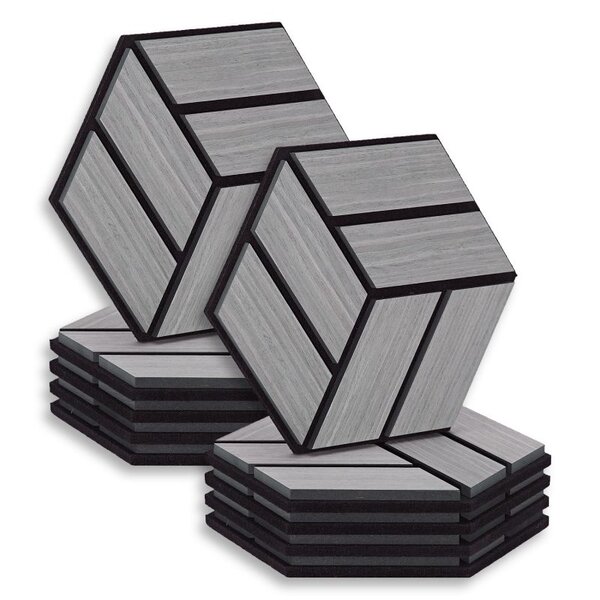 10 Panneaux muraux 30x26 hexagone gris bois