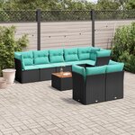 vidaXL Salon de jardin 9 Pièces avec coussins noir résine tressée