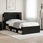 vidaXL Cadre de lit avec rangement Noir 90 x 200 cm Bois d'ingénierie