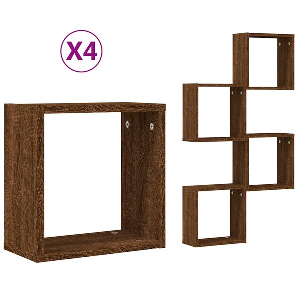 vidaXL Étagères murales sous forme cube 4 Pièces chêne marron 30x15x30cm