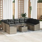 vidaXL Ensemble de jardin 10 pièces avec coussins en rattan gris poly