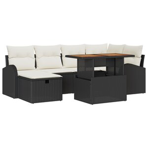vidaXL Ensemble de Canapé de Jardin 7 Pièces avec Coussins Noir en Rattan Poly
