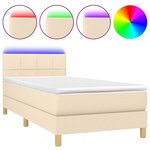 vidaXL Sommier à lattes de lit avec matelas LED Crème 90x190 cm Tissu