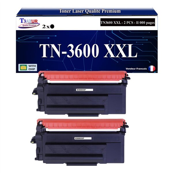 T3AZUR - 2x Toners compatibles avec Brother TN3600 XXL pour Brother DCP-L5510DW Noir - 11 000 pages