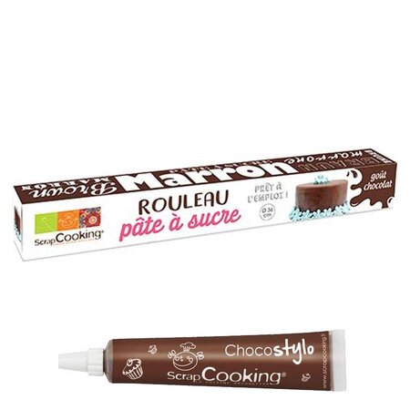 Pâte à sucre en rouleau prête à dérouler Ø 36 cm marron + 1 Stylo chocolat