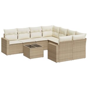 vidaXL Salon de jardin avec coussins 9 Pièces beige résine tressée