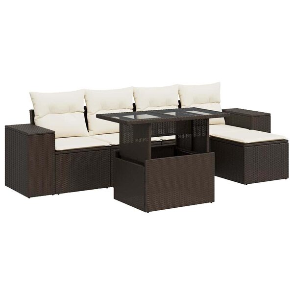 vidaXL Salon de jardin avec coussins 6 Pièces marron résine tressée