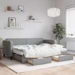 vidaXL Lit de jour avec gigogne et tiroirs gris clair 80x200 cm tissu