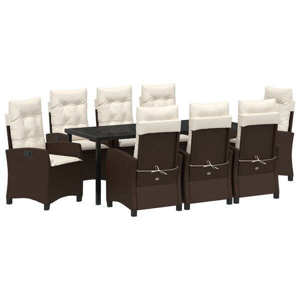 vidaXL Ensemble de salle à manger de jardin de 9 pièces avec coussins - Rattan synthétique marron.