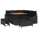 Set de canapé de jardin 8 pièces avec coussins Noir Rotin PE Acacia