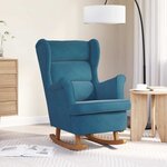 vidaXL Fauteuil à bascule à oreilles en velours bleu bois massif