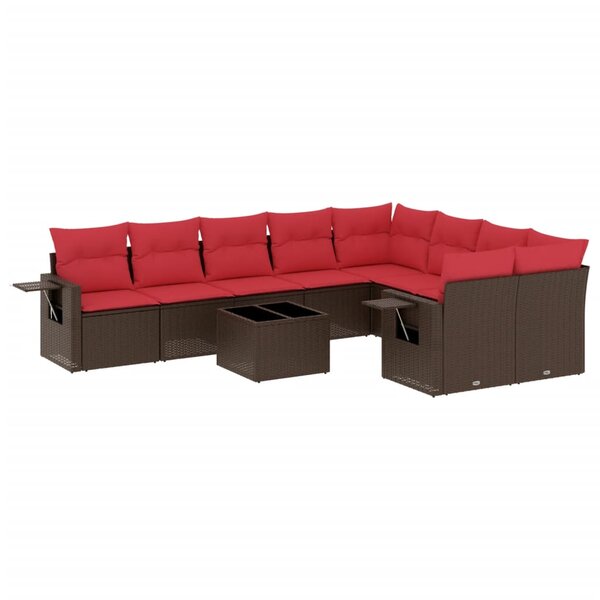 vidaXL Salon de jardin 10 Pièces avec coussins marron résine tressée