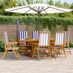 vidaXL Ensemble à manger de jardin 7 Pièces bleu blanc tissu bois massif