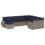 vidaXL Salon de jardin 10 Pièces avec coussins gris résine tressée