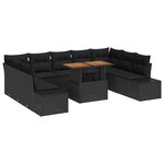 vidaXL Set de salle à manger de jardin de 10 pièces avec des coussins en rotin noir et acacia