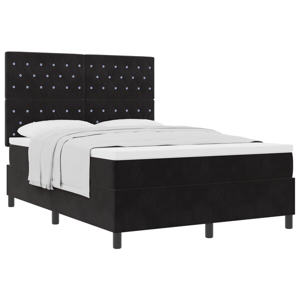 Lit Box Spring vidaXL avec Matelas Noir 140x190 cm Velours