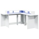 Bureau table poste de travail meuble d'ordinateur informatique étude avec lumières LED 152 x 152 x 91 cm bois d'ingénierie blanc 02_0023407