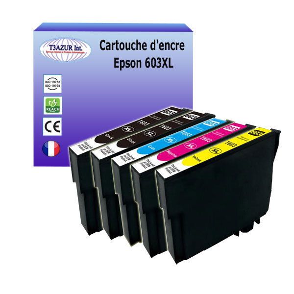 5 cartouches compatibles avec  epson 603 xl   - t3azur