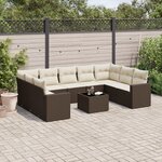 vidaXL Salon de jardin 10 Pièces avec coussins marron résine tressée