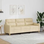vidaXL Canapé à 3 places Crème 180 cm Tissu