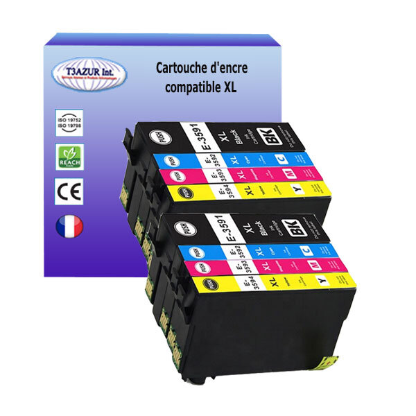 8 Cartouches Compatibles pour Epson WorkForce Pro WF4720DWF WF4725DWF WF4730DTWF WF4735DTWF WF4740DTWF remplace Epson T35XL- T3AZUR