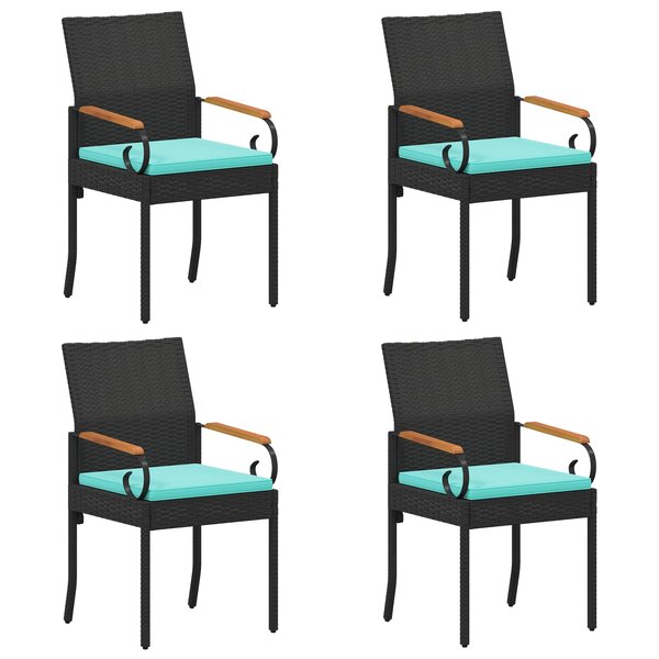 vidaXL Chaises de jardin 4 Pièces Noir et turquoise Poly Rattan et Acacia
