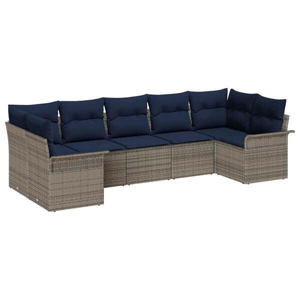 vidaXL Ensemble de canapé de jardin avec coussin 7 Pièces Gris Poly rotin