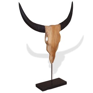 vidaXL Sculpture de crâne de taureau teck 66x15x88 cm