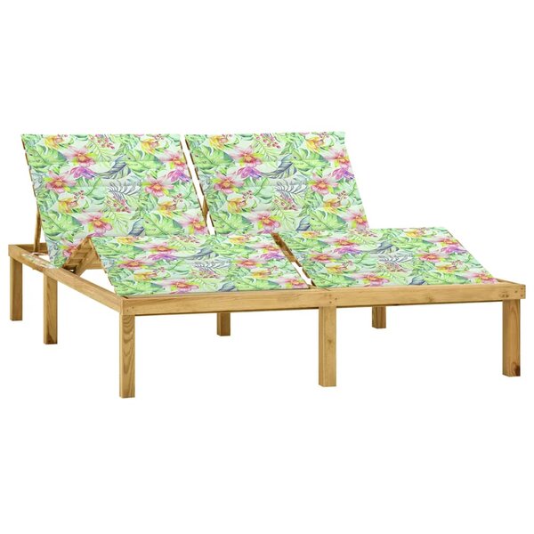 vidaXL Chaise longue double avec coussins motif feuilles Pin imprégné