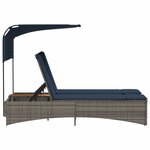 vidaXL Chaise longue double avec auvent et coussins en polyrotin gris
