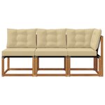 vidaXL Canapé d’extérieur milieu et coin avec coussin 3 Pièce Naturel
