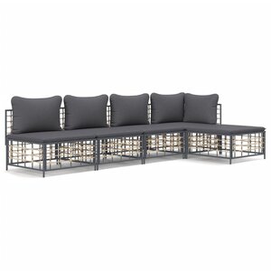 vidaXL Salon de jardin 5 Pièces avec coussins anthracite résine tressée