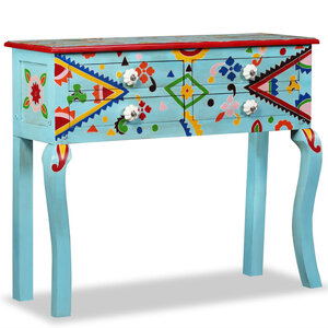 vidaXL Table console Bois de manguier massif Bleu peint à la main