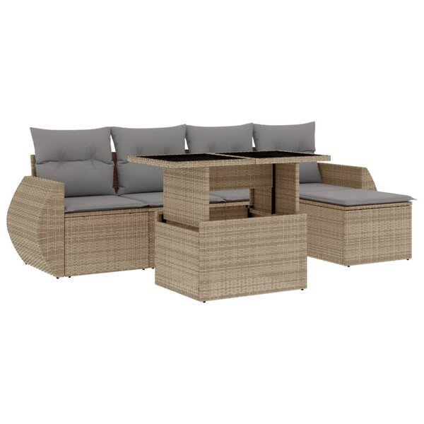 vidaXL Salon de jardin avec coussins 6 Pièces beige résine tressée