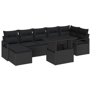 vidaXL Ensemble de canapé de jardin avec coussin 8 Pièces Noir polyrotin