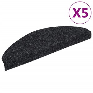 vidaXL Tapis d'escalier autocollants 5 pièces 65 x 21 x 4 cm Noir Demi-rond Grand